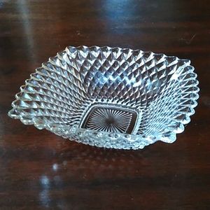 Vintage Indiana Glass Diamond Point Square Dish Nuts Candy Serving Depress Glass
